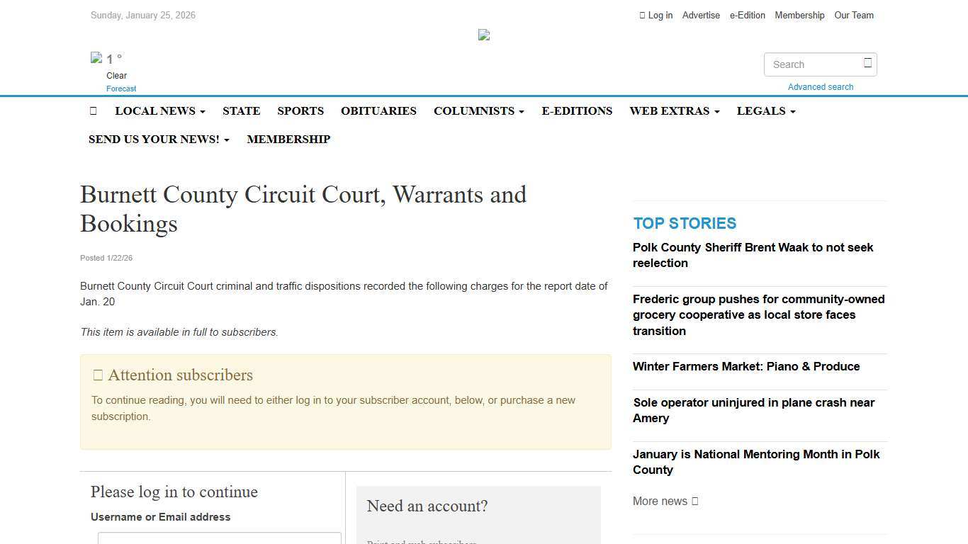 Burnett County Circuit Court, Warrants and Bookings - Inter-County Leader